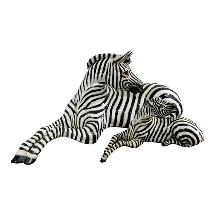 Vintage Mid Century Italian Zebra Porcelain Statue Figurines