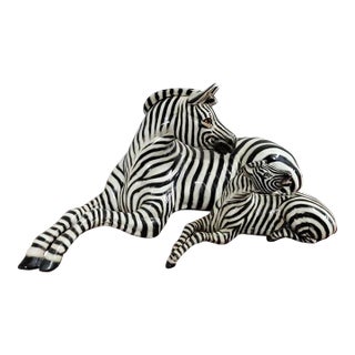 Vintage Mid Century Italian Zebra Porcelain Statue Figurines For Sale