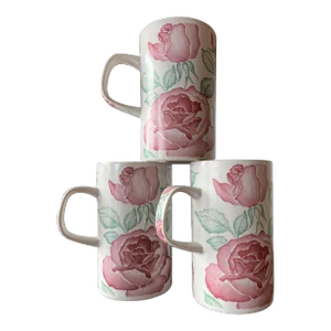 1980s English Pink Rose Dunoon Mugs From Scotland -Set of 3