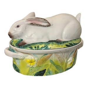 Victorian Style Italian Hand Painted Rabbit Form Ceramic Tureen Centerpiece