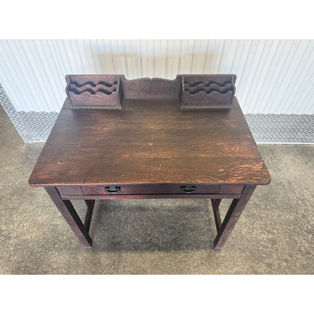 Wood Antique Art & Crafts Postcard Writing Desk Unmarked For Sale - Image 7 of 12