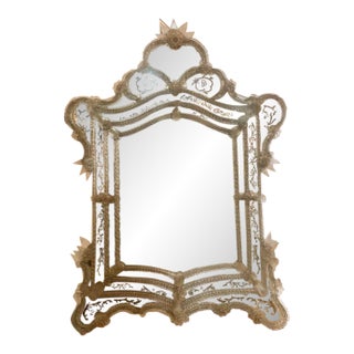Antique Venetian Etched Glass Mirror For Sale