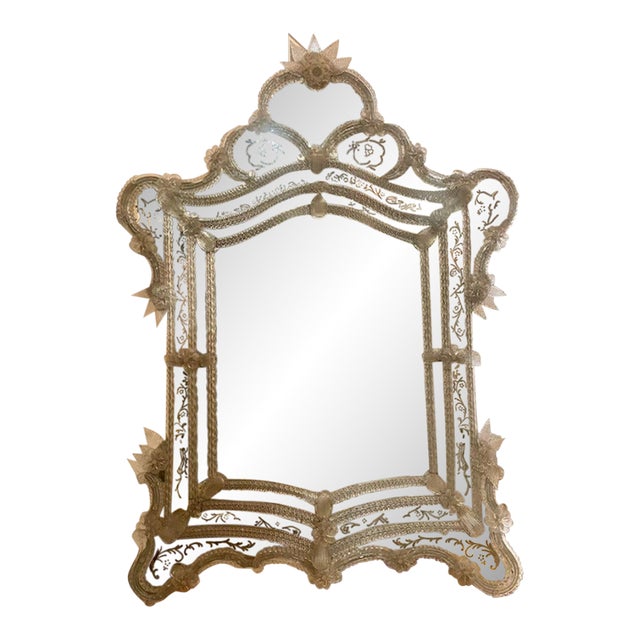 Antique Venetian Etched Glass Mirror For Sale