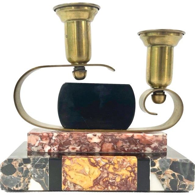 French Art Deco Brass and Marble Candleholder, 1920s For Sale - Image 12 of 12
