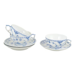 Teacups with Saucers with Blue Fluted Half Lace Pattern from Royal Copenhagen, 1980s, Set of 6 For Sale