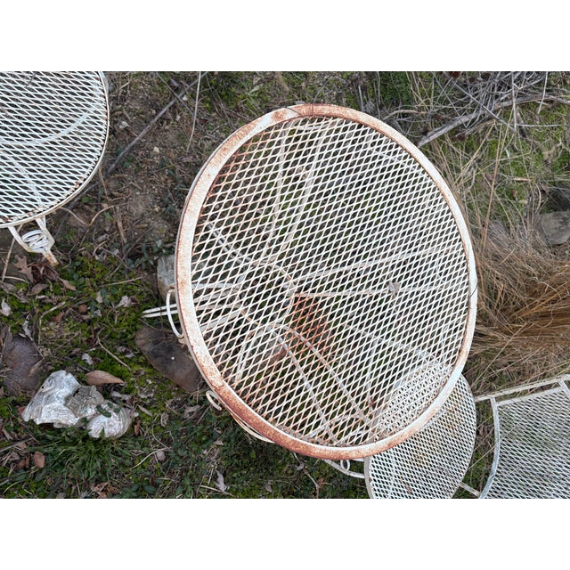 Wrought Iron Mid Century Modern Woodard Style White Curved Back 2 Chairs & Table For Sale - Image 12 of 12