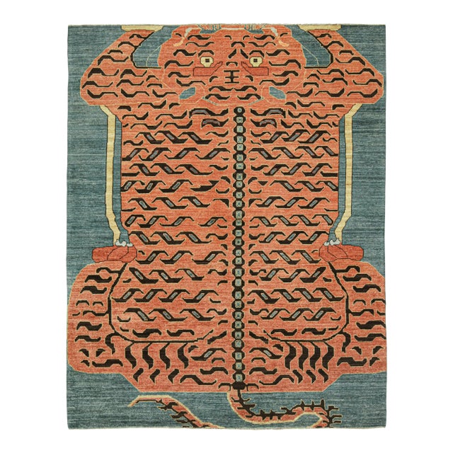 Rug & Kilim’s Custom Tiger-Skin Rug Design With Orange and Brown Pictorial For Sale