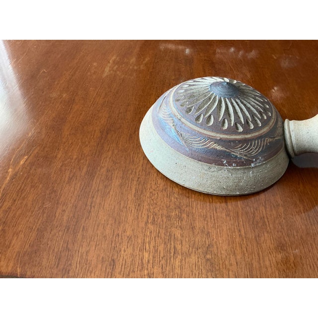 Brown Southwestern / Native American Carved Flat Sided Water Jug earthenWare Pottery Vase -Signed For Sale - Image 8 of 11
