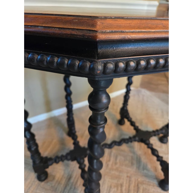 Jacobean Antique Octagonal Table Barley Twist Jacobean Revival Table For Sale - Image 3 of 10