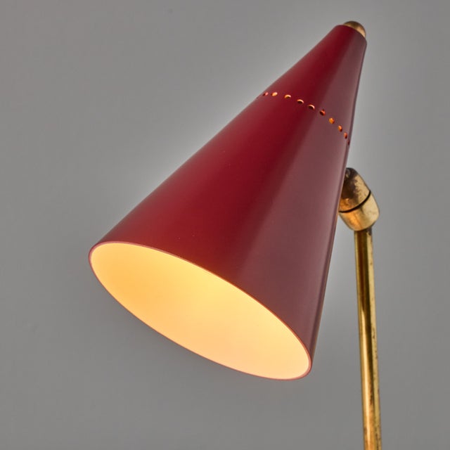 Metal 1950s Giuseppe Ostuni Red Conical Table Lamp for Oluce For Sale - Image 7 of 18