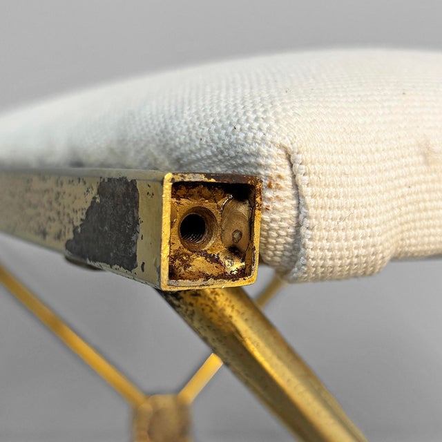 Italian Modern Stools in Gilt Metal and White Fabric, 1980s, Set of 2 For Sale - Image 10 of 18