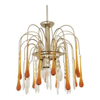 Murano Glass Teardrop Waterfall Chandelier/Ceiling Lamp, Italy, 1970s For Sale