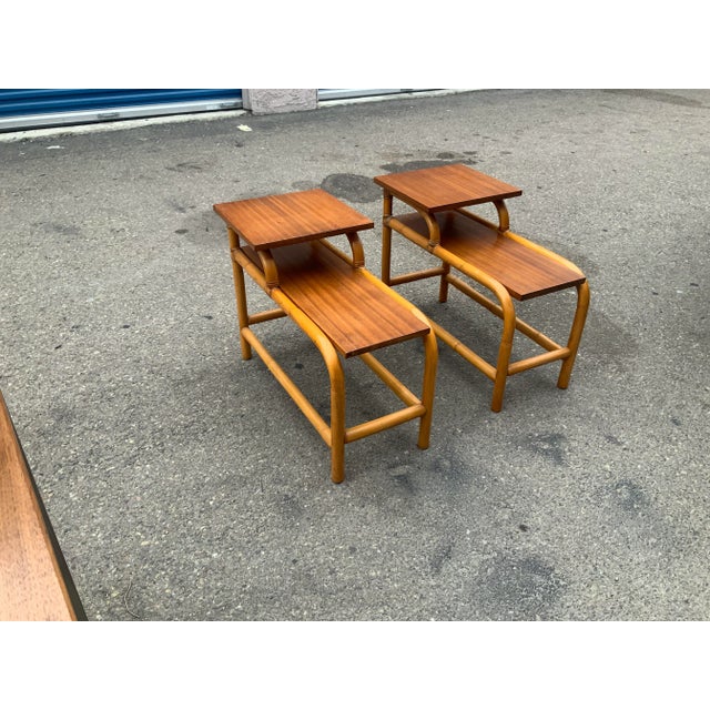 Mid-Century Modern Mid Century Modern Set of Bamboo End Tables- Pair For Sale - Image 3 of 9