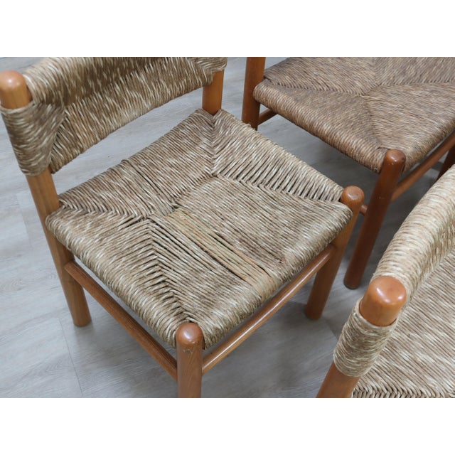 Vintage Chairs in Woven Straw and Wood by Charlotte Perriand, 1960s, Set of 8 For Sale - Image 16 of 17