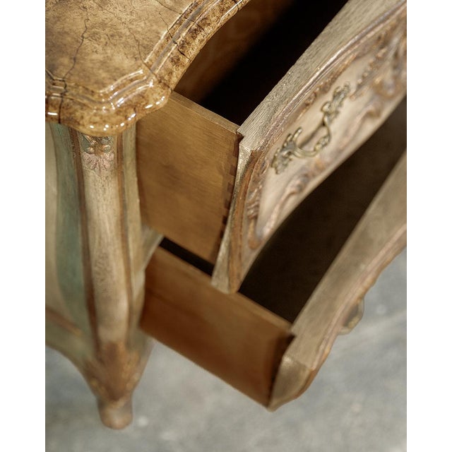 Wood 19th Century French Marble Carved Demilune Bombe Bowed Green Chest For Sale - Image 7 of 10