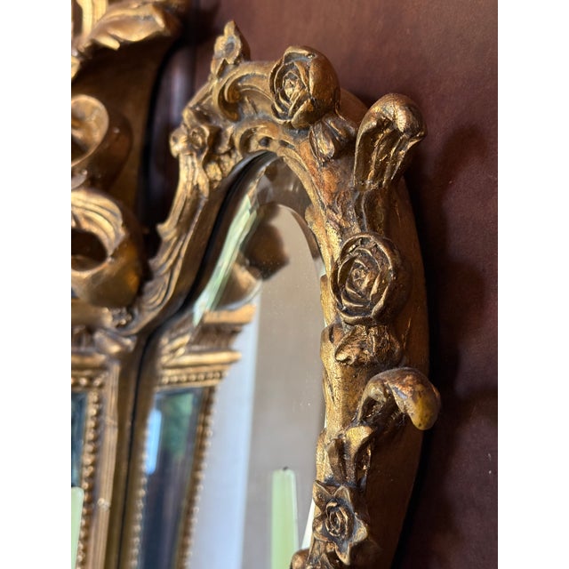 Vintage Rococo Style Gilt Triptych Girandole Mirror With Candle Sconces For Sale In Raleigh - Image 6 of 12