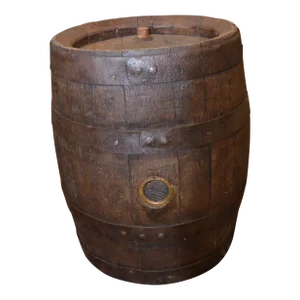 1980s Medium Sized Dark Oak Wooden Whiskey Barrel Iron / Metal Bands From Europe