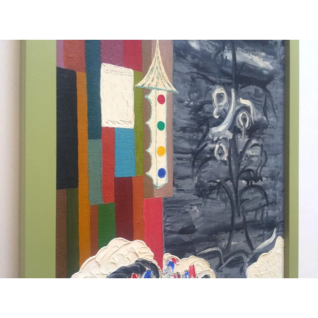 1960s Vintage Mid Century Modernist Framed Original Abstract Landscape Oil Painting on Board For Sale - Image 5 of 13