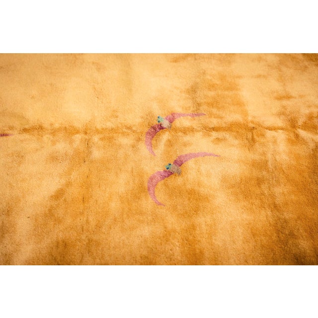 Art Deco 1920s Antique Warm Gold Ground Floral Modern Knotted Chinese Art Deco Carpet Rug For Sale - Image 3 of 9