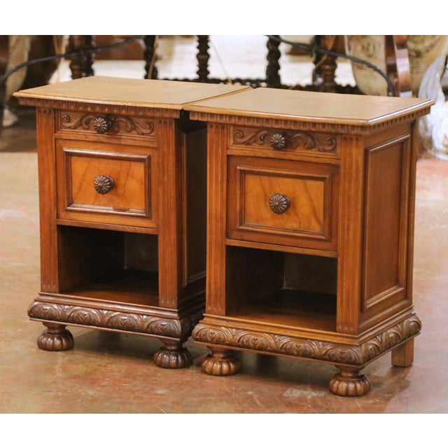 Late 19th Century Pair of 19th Century Italian Renaissance Revival Walnut Nightstands For Sale - Image 5 of 15