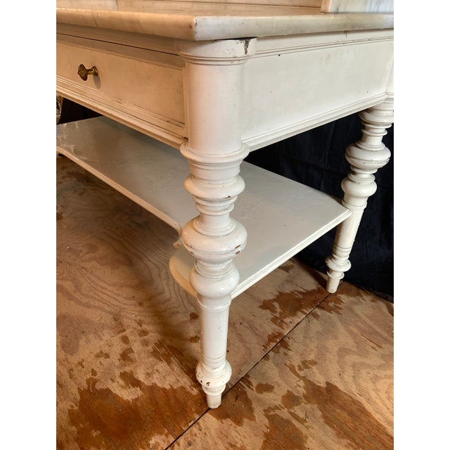 Wood Large Vintage 19th Century French Marble Top Painted Wash Stand - Perfect for a Sink Vanity For Sale - Image 7 of 12