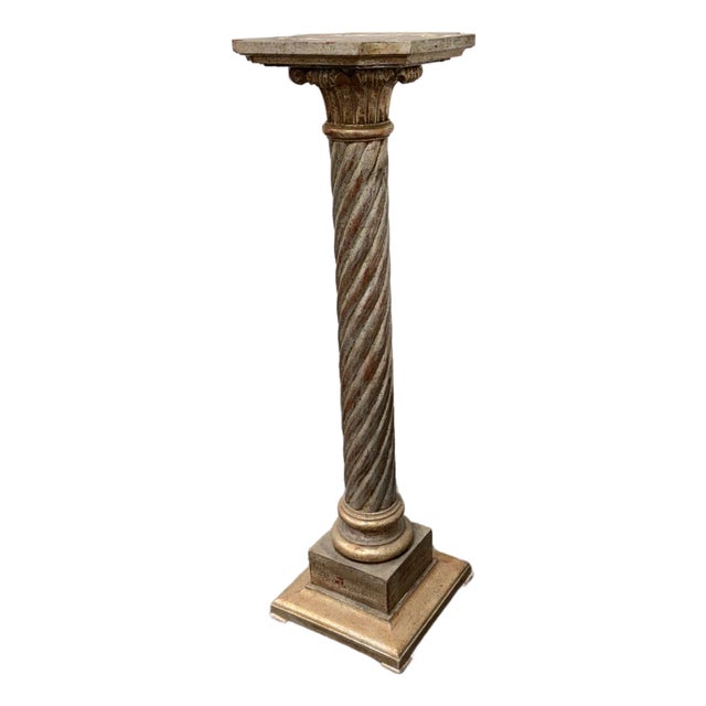 Vintage Neoclassical Style Carved Wood Pedestal For Sale