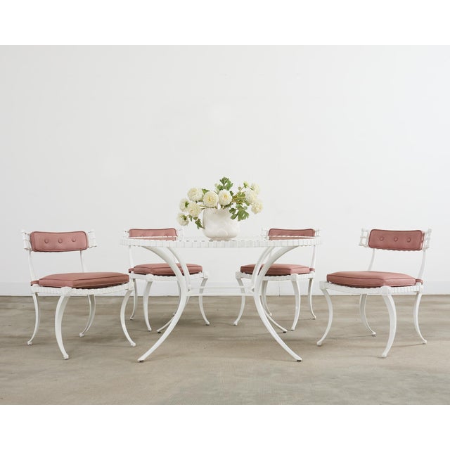 Fabulous genuine labeled Thinline patio and garden suite consisting of one large round dining table and four matching...