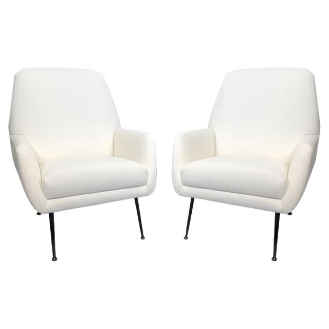 Set of Italian White Velvet Armchairs, 1950s For Sale