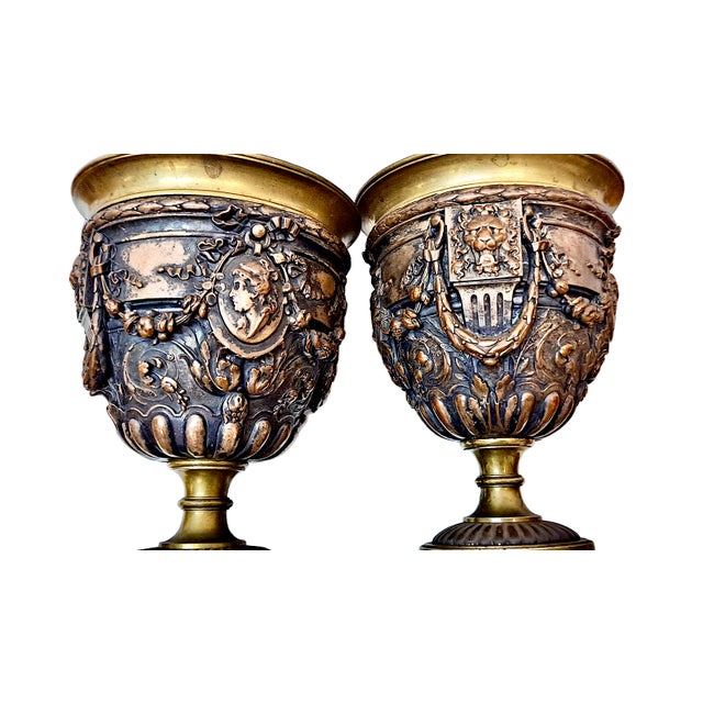 Mid 19th Century Pair of “Grand Tour” Bronze and Marble Urns by L. Oudry & Cie For Sale - Image 5 of 8