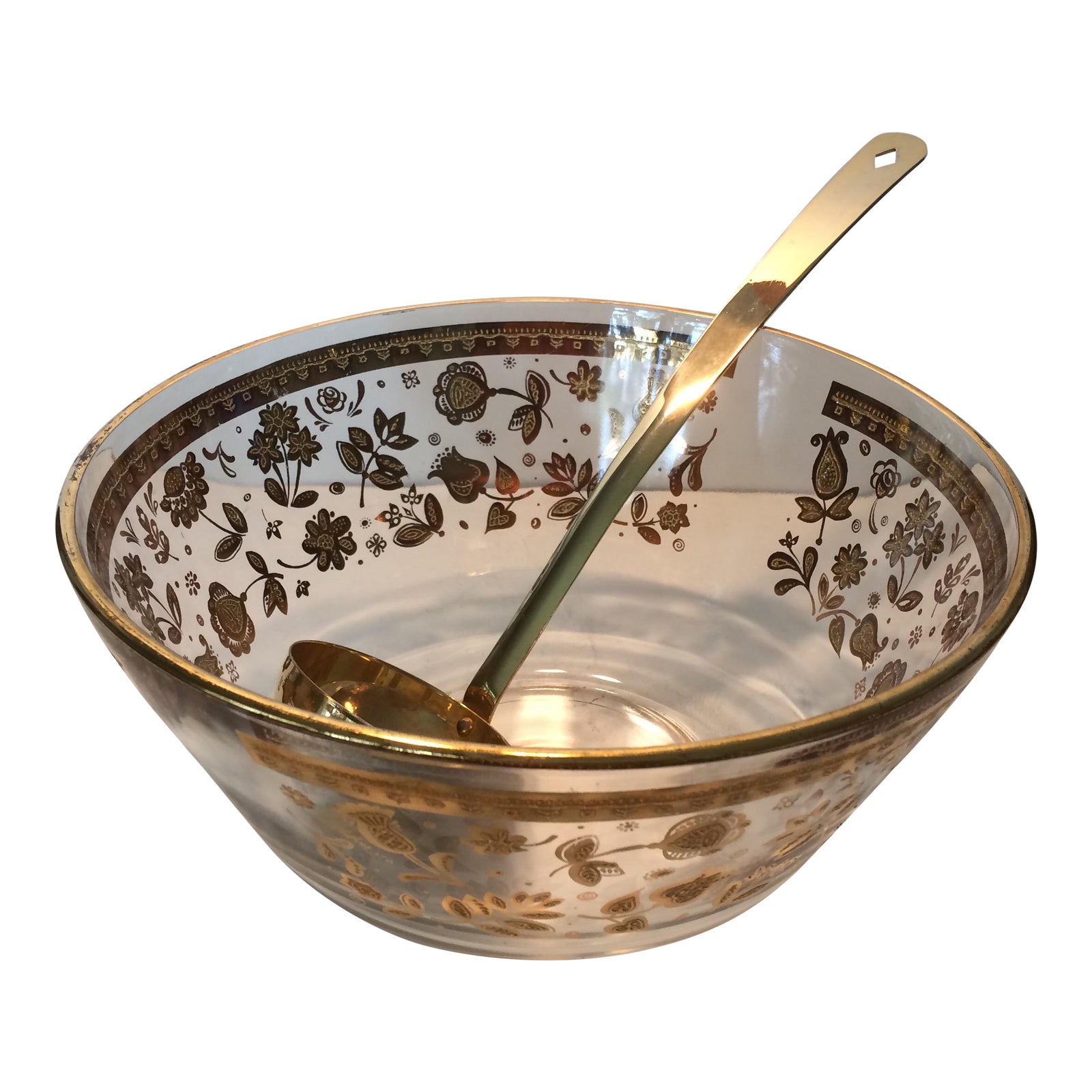 Vintage Culver Gold Patterned Punch Bowl & Ladle Chairish