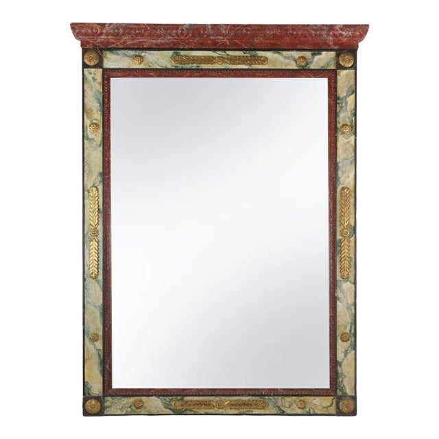 Retro Design Regency Style Gilded and Trompe l'Oeil Marble Mirror For Sale