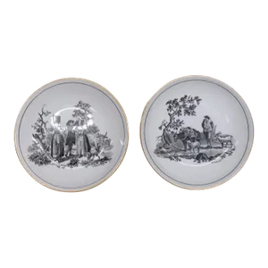 Royal Chelsea Bone China Black Transfer and Gold Farm Scenes Bowl a Pair