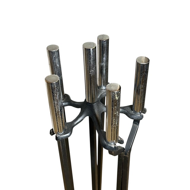 Rare find in a chrome handle finish! This is a 5 piece tool set complete with a dust pan, brush, log grabber, poker and...