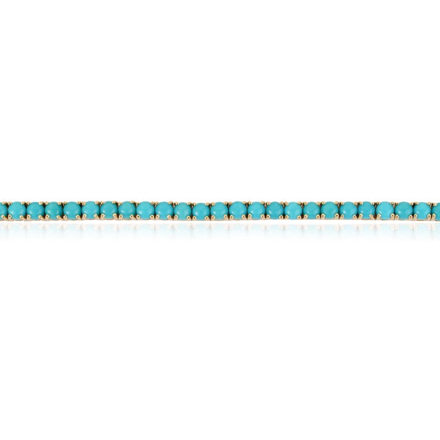 VR Jewels 7.98ct Round Natural Turquoise Cabochon Tennis Bracelet in 14k Yellow Gold For Sale - Image 4 of 16