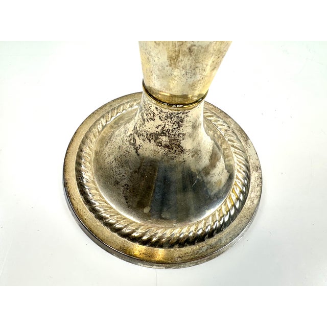 Antique Silver-Plated Tall Trumpet Vase With Fluted Rim For Sale In Little Rock - Image 6 of 11