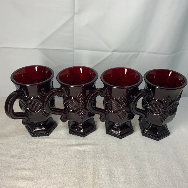 Vintage Avon 1876 Cape Cod Ruby Red Pedestal Mugs – Set of 4 For Sale In Chicago - Image 6 of 7