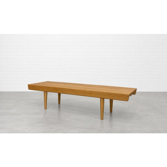 2020s Mid Century Modern Styled Handmade Oak Slat Bench | Long Coffee Table For Sale - Image 5 of 11
