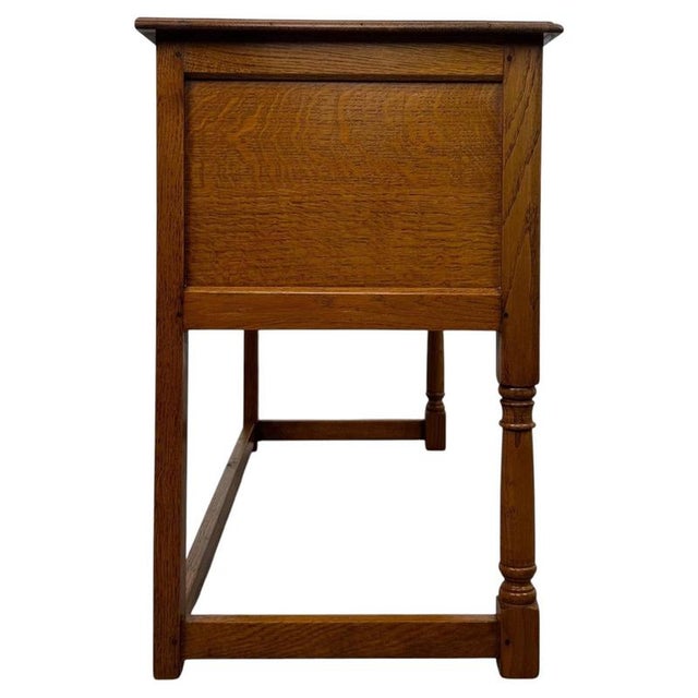 Antique English Oak Writing Table with Matching Stool, 1900s, Set of 2 For Sale - Image 13 of 18