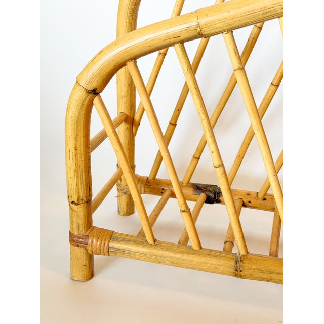 Vintage Coastal Boho Bamboo Rattan Magazine Rack For Sale - Image 4 of 11