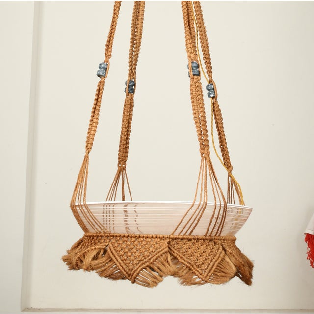 Rope structure with enameled ceramic inserts. Zanfirico glass diffuser and white glass paste filaments. Up to 250V...