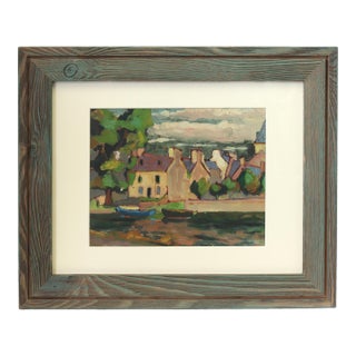 French Village on River Painting For Sale