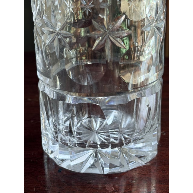 Transparent Antique American Brilliant Cut Glass Decanter Hobstar Pattern Crystal With Stopper For Sale - Image 8 of 14