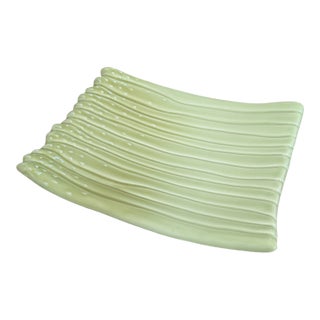 1970s California Pottery Green Asparagus Bundle Ceramic Platter For Sale