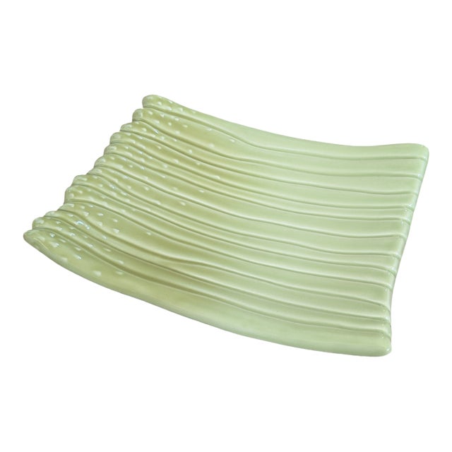 1970s California Pottery Green Asparagus Bundle Ceramic Platter For Sale