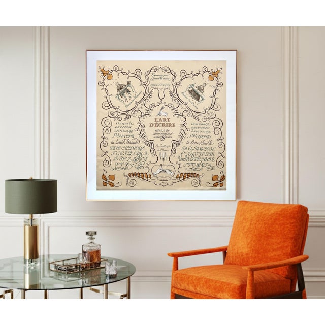 This is an authentic and professionally framed Hermès silk scarf called "L'art d'écrire" from 2005. First edition was...