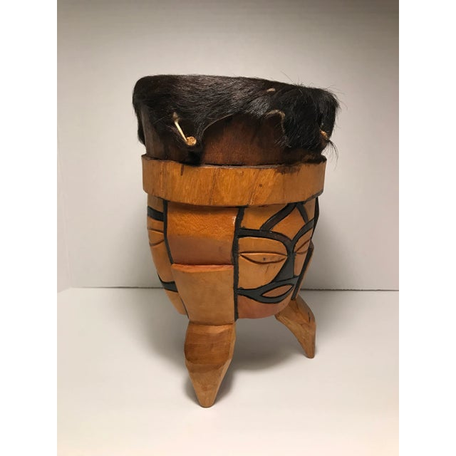 Vintage Hand Carved and Painted Drum In The Style of Native American Indian Art and Crafts Not signed Aprox. dimensions:...