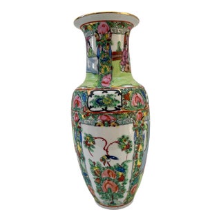 Chinese Hand-Painted Rose Medallion Vase For Sale
