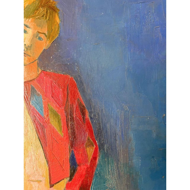 Modern Portrait of a Harlequin, France, 1970s, Oil & Oil on Canvas For Sale - Image 3 of 9