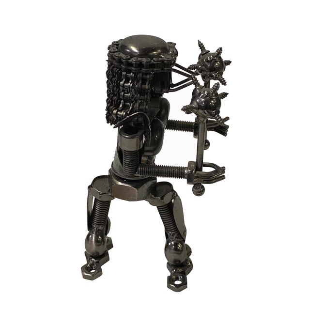 Pewter Nickel Color Metal Mechanic Robot Display Art Figure For Sale - Image 4 of 6