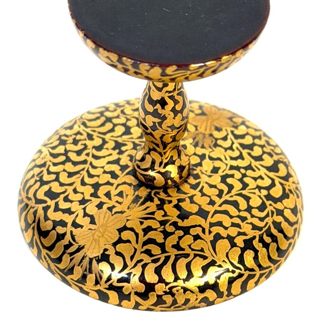 Gold Pair of Japanese Meiji Miniature Gold Maki-e Lacquer Takatsuki Stands For Sale - Image 8 of 11